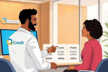 A person reviewing loan options related to quick credit with a mortgage guarantee.