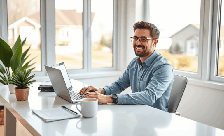 A person researching online loan options to refinance properties on their laptop.