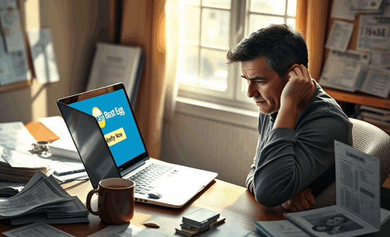 A person reviewing Best Egg Personal Loans for urgent financial needs.