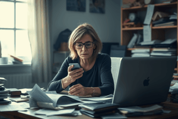 A person holding cash with a calculator and loan documents highlighting urgent financial needs.