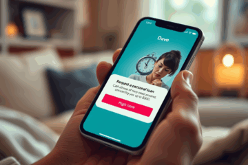 A person using the Dave app on their phone to secure a personal loan quickly.