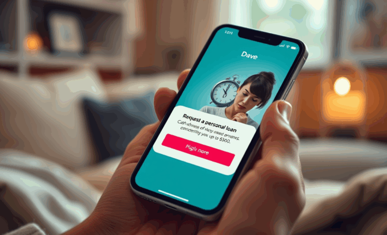 A person using the Dave app on their phone to secure a personal loan quickly.