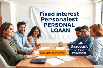 A personal loan brochure highlighting fixed interest rates and discounts on the first installment.