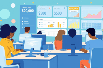Person analyzing their credit score while considering an online loan