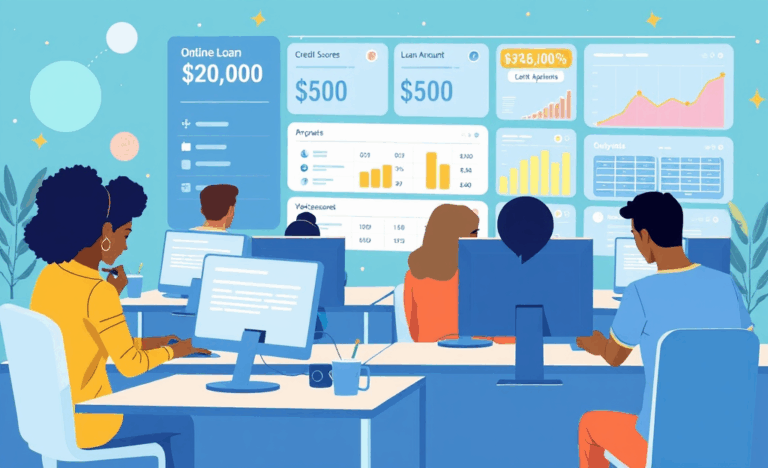 Person analyzing their credit score while considering an online loan