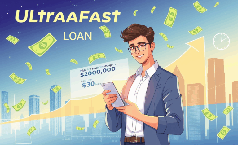 Illustration of ultrafast loans with high available limits for urgent financial needs.
