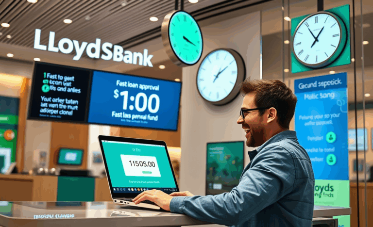 A person reviewing Lloyds Bank personal loan details on a laptop.