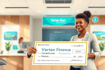 A visual representation of Vertex Finance Personal Loan showcasing quick approval and secure deposit features.