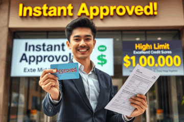 Image depicting the concept of instant approval credit cards with high limits.