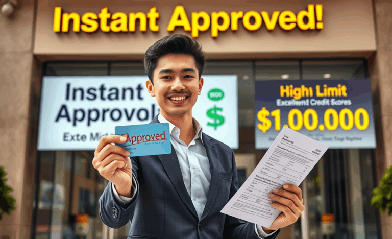 Image depicting the concept of instant approval credit cards with high limits.