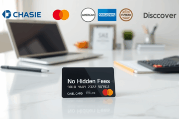A collection of credit cards showcasing no hidden fees options.
