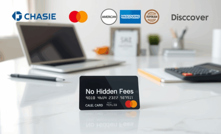 A collection of credit cards showcasing no hidden fees options.
