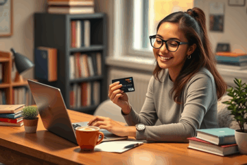 Student using a credit card to manage finances and earn rewards.