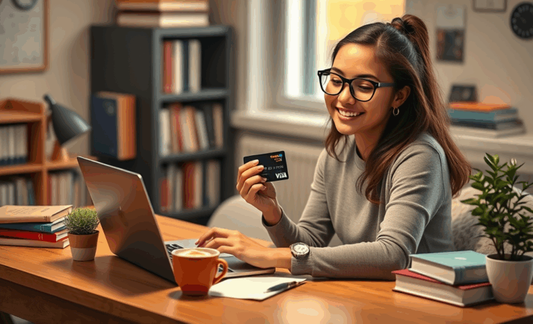 Student using a credit card to manage finances and earn rewards.