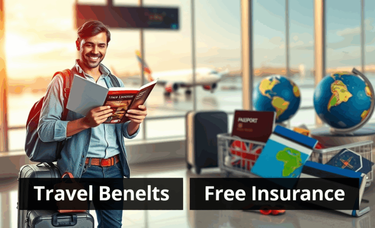 Travel benefits and free insurance illustration.