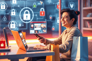 A person shopping online securely with peace of mind.