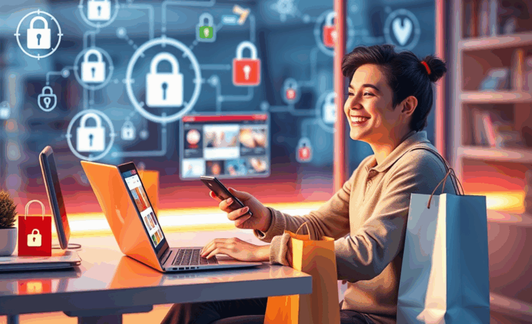 A person shopping online securely with peace of mind.