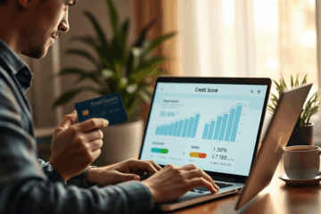 A person reviewing their credit card statement to improve their credit score.