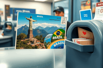 A postcard being sent to Brazil, highlighting safe sending methods.