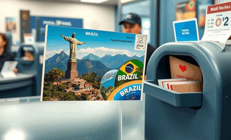 A postcard being sent to Brazil, highlighting safe sending methods.