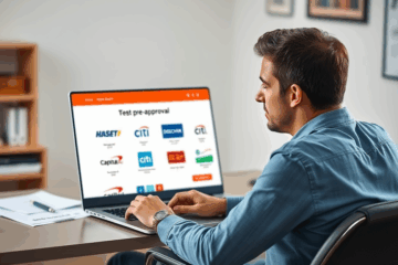 A person checking their credit card pre-approval status online.