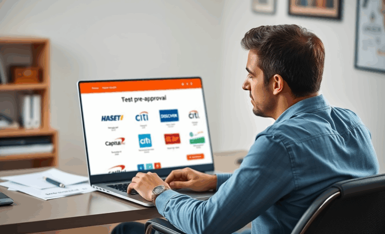 A person checking their credit card pre-approval status online.