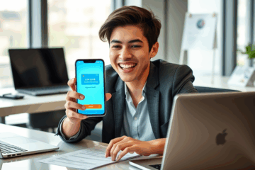 A person using their cell phone for card approval.