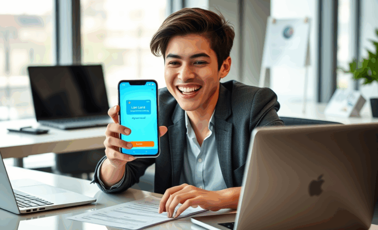 A person using their cell phone for card approval.