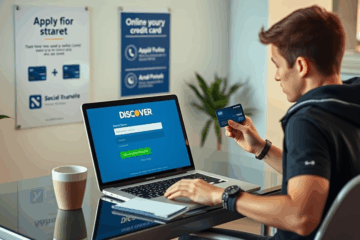 A person filling out an online application for the Discover Card.