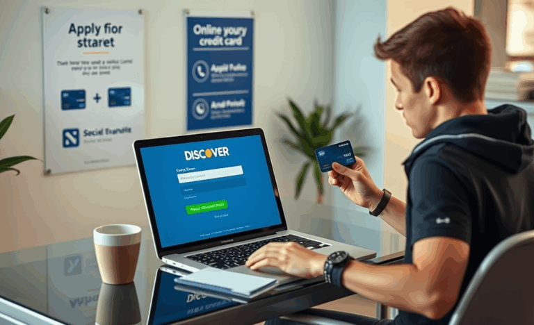A person filling out an online application for the Discover Card.