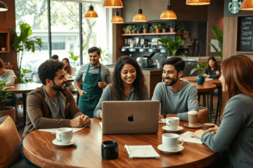 A barista preparing coffee at Starbucks, showcasing a welcoming environment and teamwork.