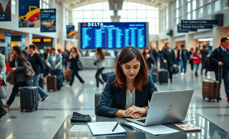A businessman submitting a job application at Delta Airlines.