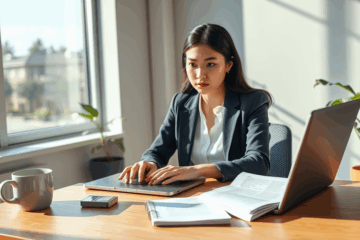 A professional writing a cover letter with tips and guidance.